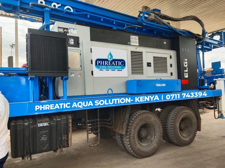 A Phreatic Aqua Solutions drilling rig on site in Kenya